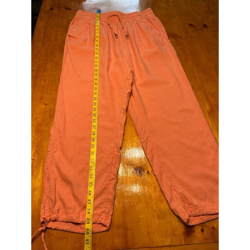C&C California Boho Chic Coral Pink Linen Blend Drawstring Wide Leg Crop Pants
